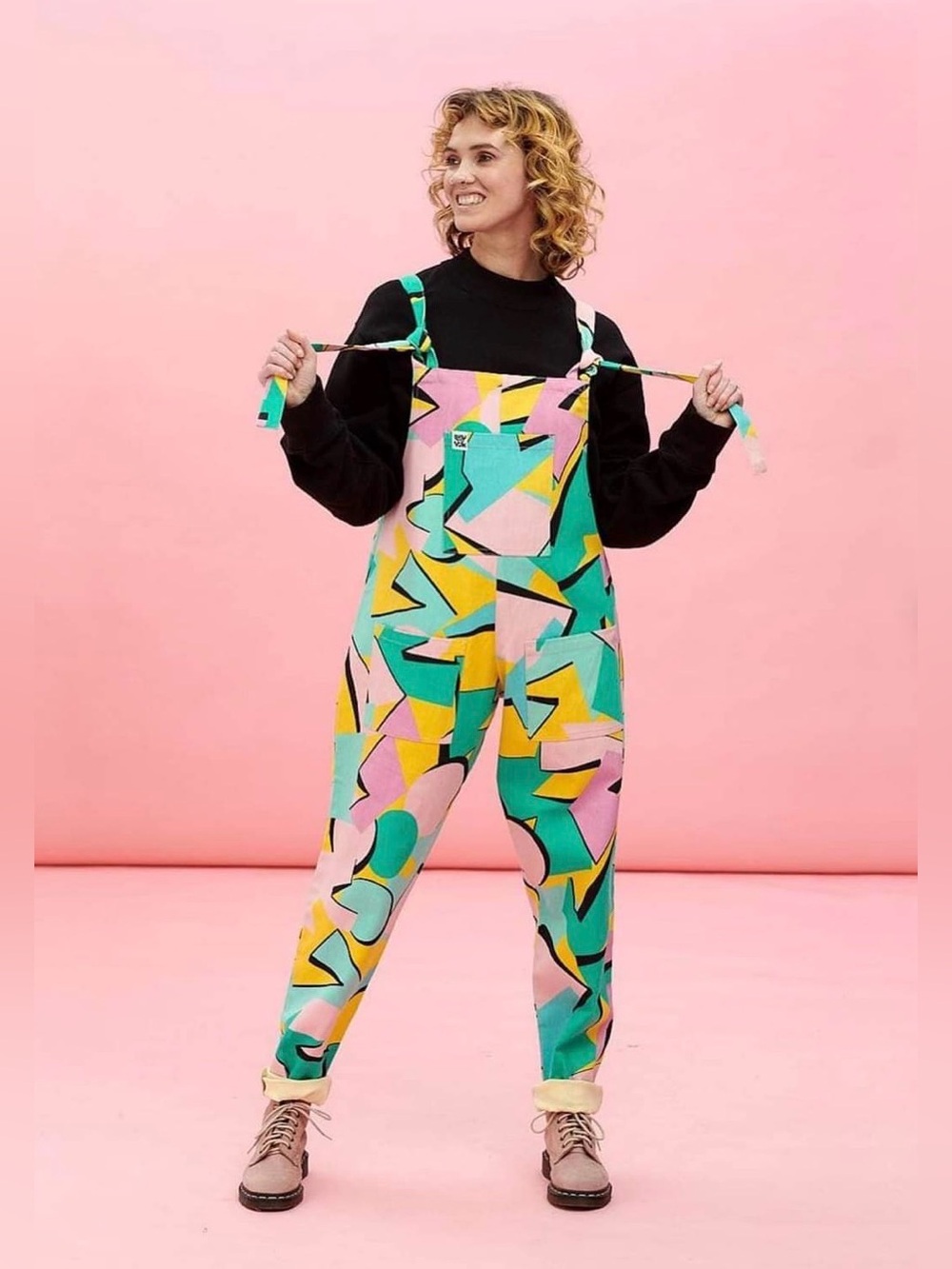 LUCY & YAK Limited Edition Atlas Dungarees Abstract 80's Size Medium/32 VGUC